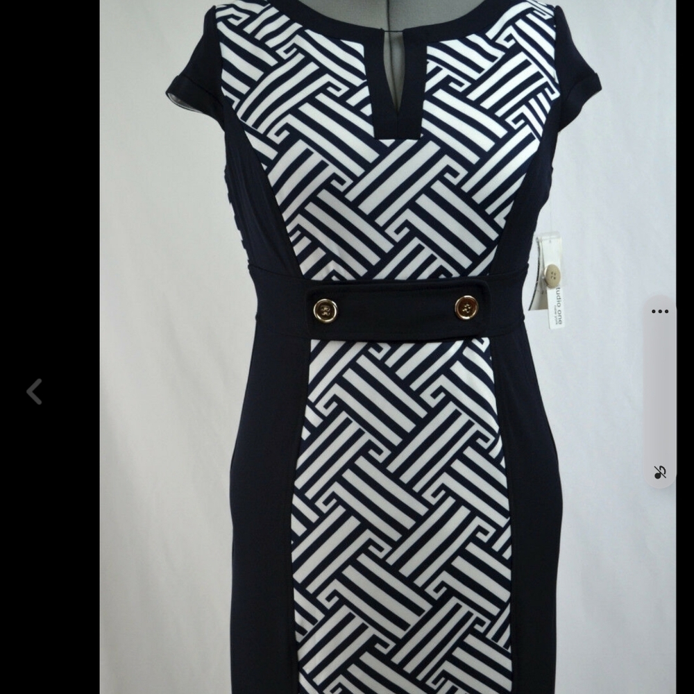 New Studio One Navy & Ivy Shift Dress Lined Back Zipper Size 10.